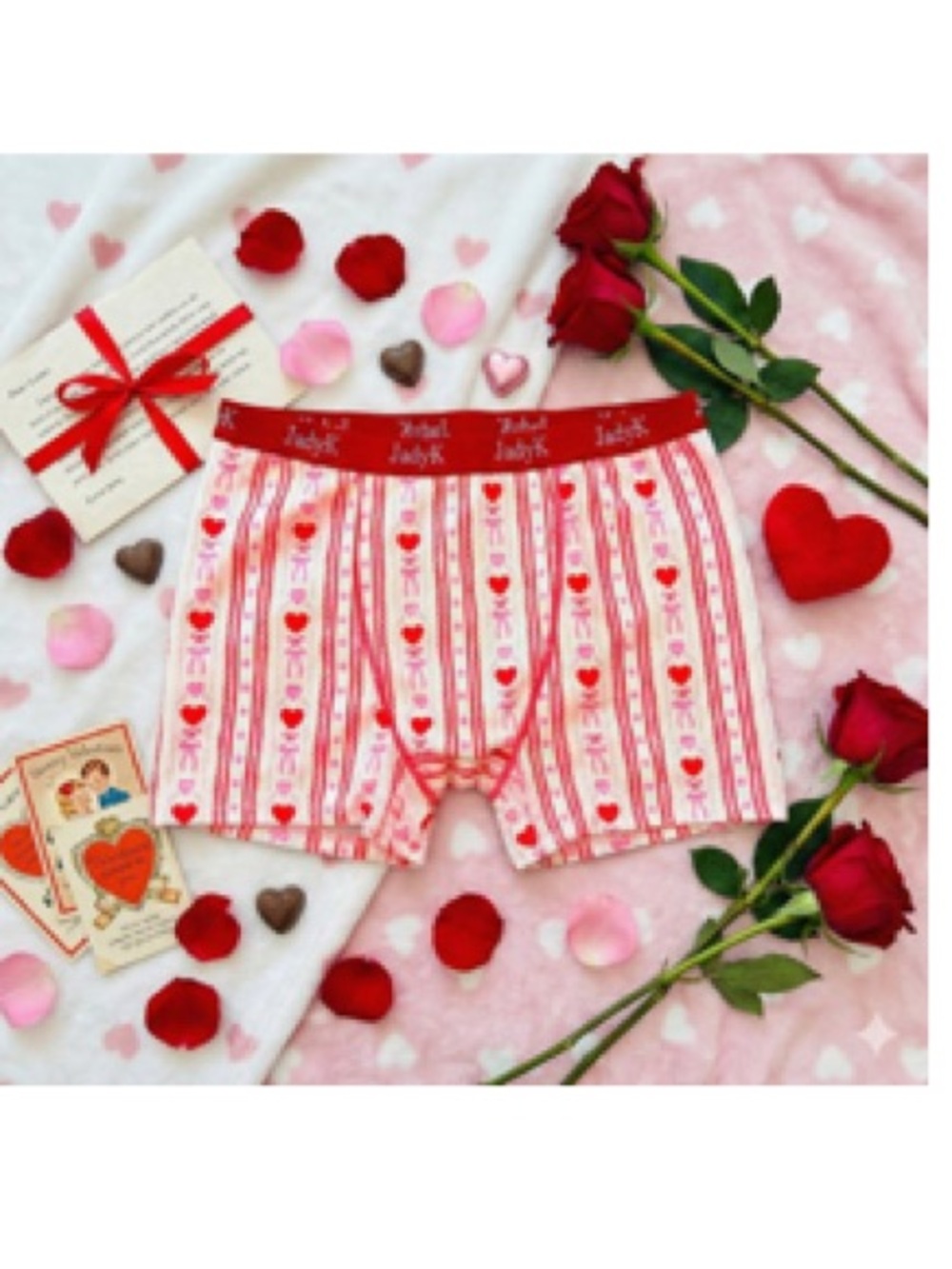 JadyK Soft Pink & Red Heart Print Hugging Boxer Underwear Medium